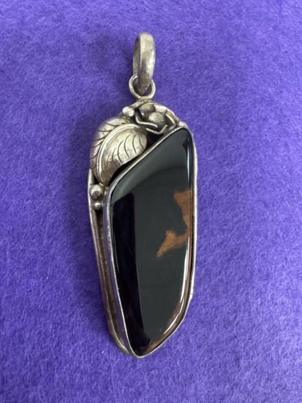 Large 925 Sterling Silver Black Onyx Pendant 45.04g 8.5cm